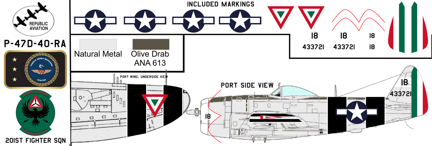 Republic P-47D-40-RA 44-33721 Mexican Air Force 201st Fighter Squadron Aztec Eagles