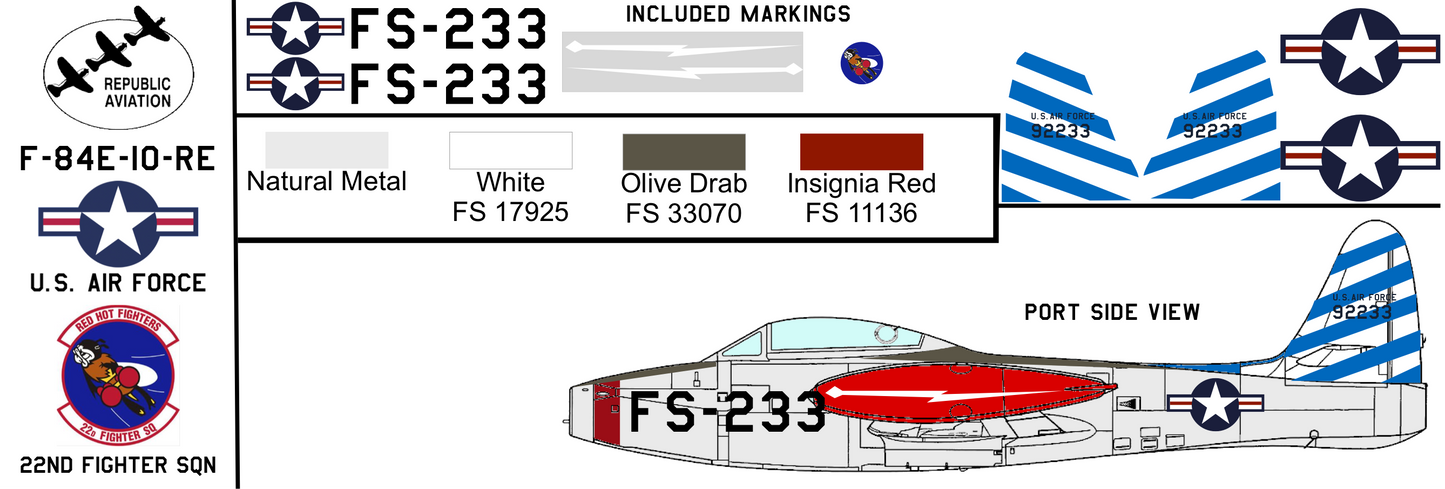 Republic F-84E 49-2233 22nd Fighter Squadron Red Hot Fighters USAF