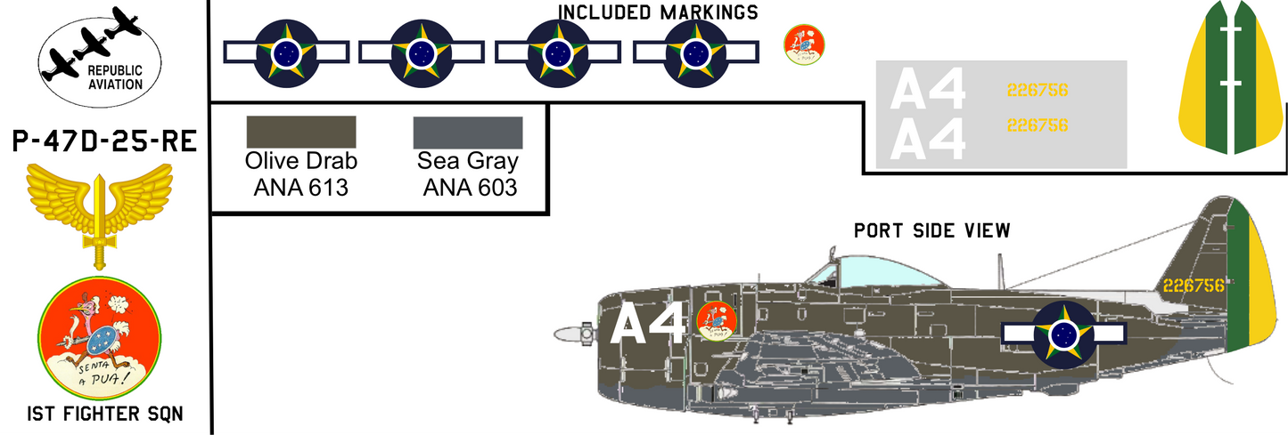 Republic P-47D-25-RE 42-26756 Brazilian 1st Fighter Squadron "Senta a Pua!" Italy 1944-45
